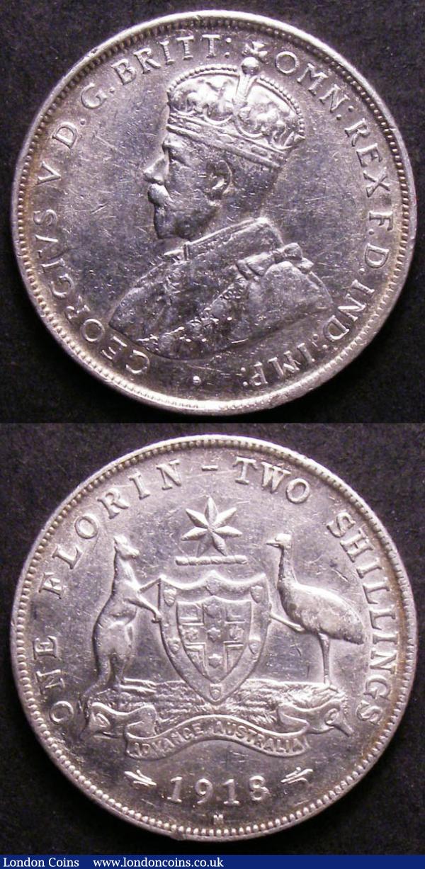 Australia Florins 1914 and 1918 M VF - EF both with all pearls showing : World Coins : Auction 143 : Lot 850