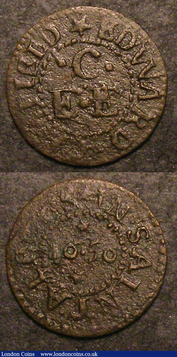 Farthing 17th Century Herts. St. Albans, Edward Camfield 1656 Dickinson 172/3 Fine with pitted surfaces, Farthing Charles I a mix of colon and apostrophe stops mintmark Martlet both sides GF once cleaned : Tokens : Auction 144 : Lot 903