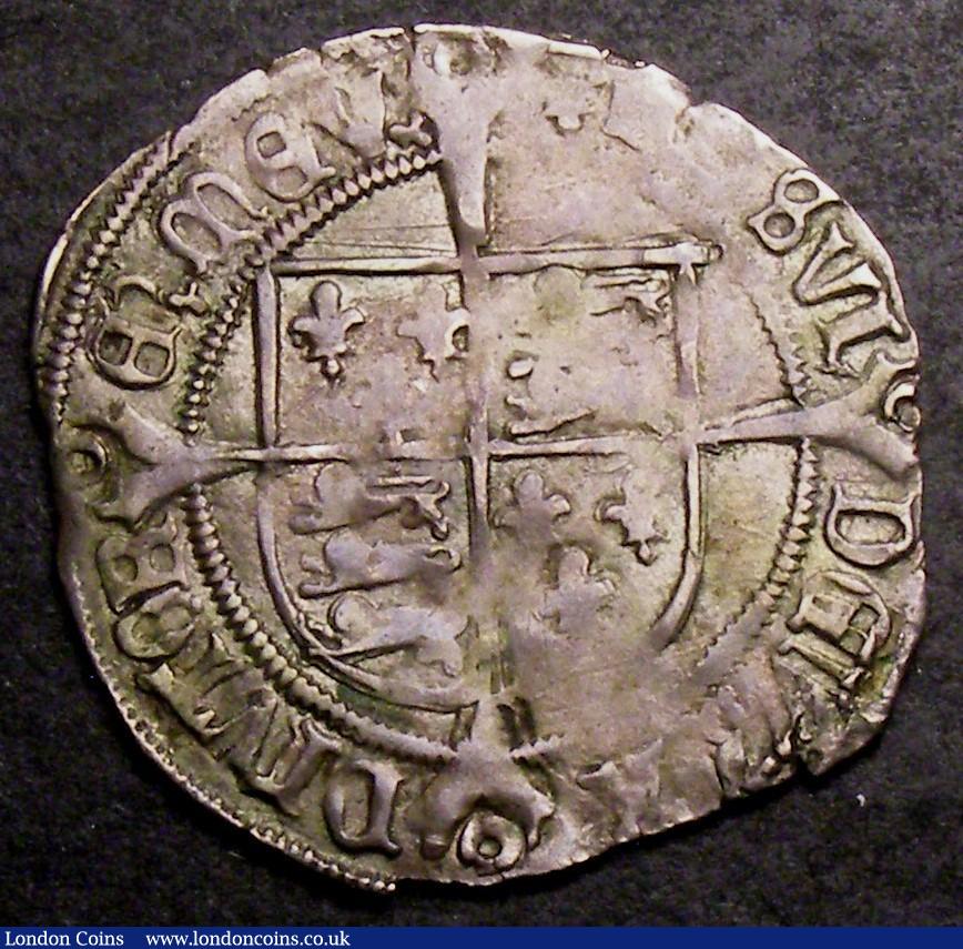 London Coins : A144 : Lot 1119 : Groat Henry VIII Third Coinage Bust 2 Annulets in Cross ends S.2370 mintmark Lis Fine on an irregula...