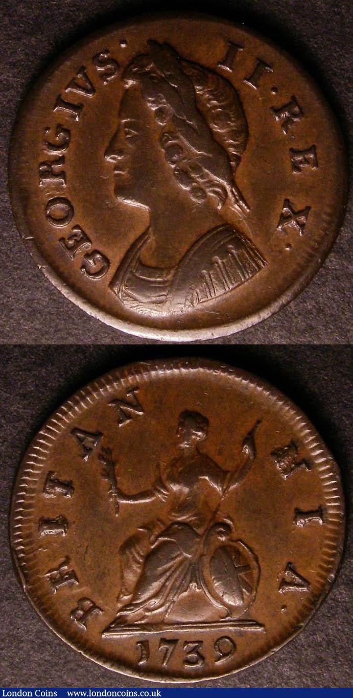 London Coins : A144 : Lot 1468 : Farthing 1734 No Stops on Obverse Peck 842, struck from the same dies as the Cooke collection exampl...