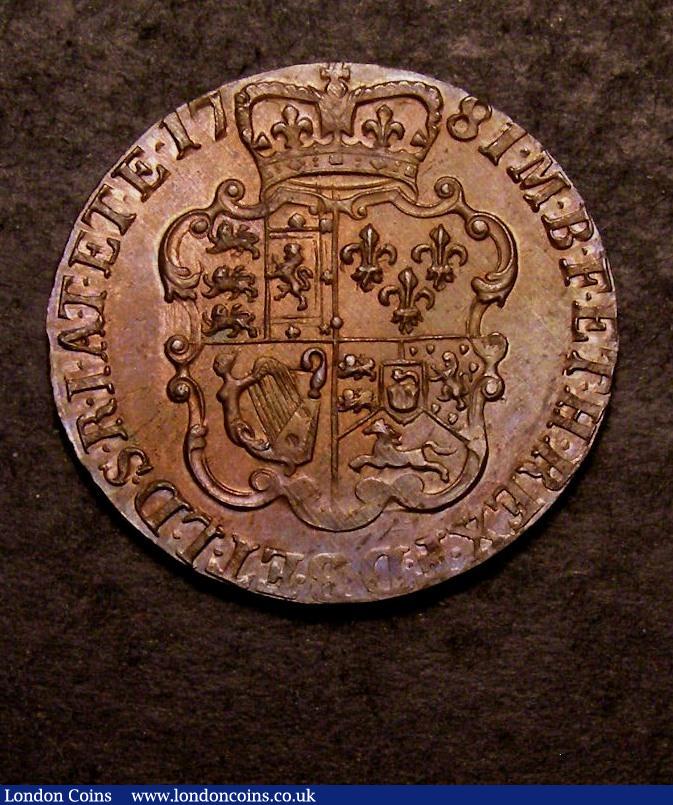 London Coins : A144 : Lot 1565 : Guinea 1781 Pattern or Trial in copper with double reverse, after the original currency design by J....