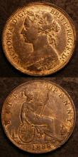 London Coins : A144 : Lot 1746 : Halfpennies (2) 1888 Freeman 359 dies 17+S EF with traces of lustre, 1889 Freeman 360 Dies 17+S UNC ...