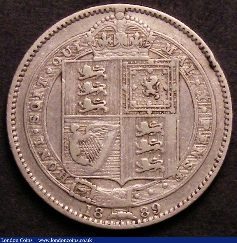 London Coins : A144 : Lot 1952 : Shilling 1889 Small Jubilee Head Davies 985 dies 1D U of QUI further from shield, with close 89 in d...