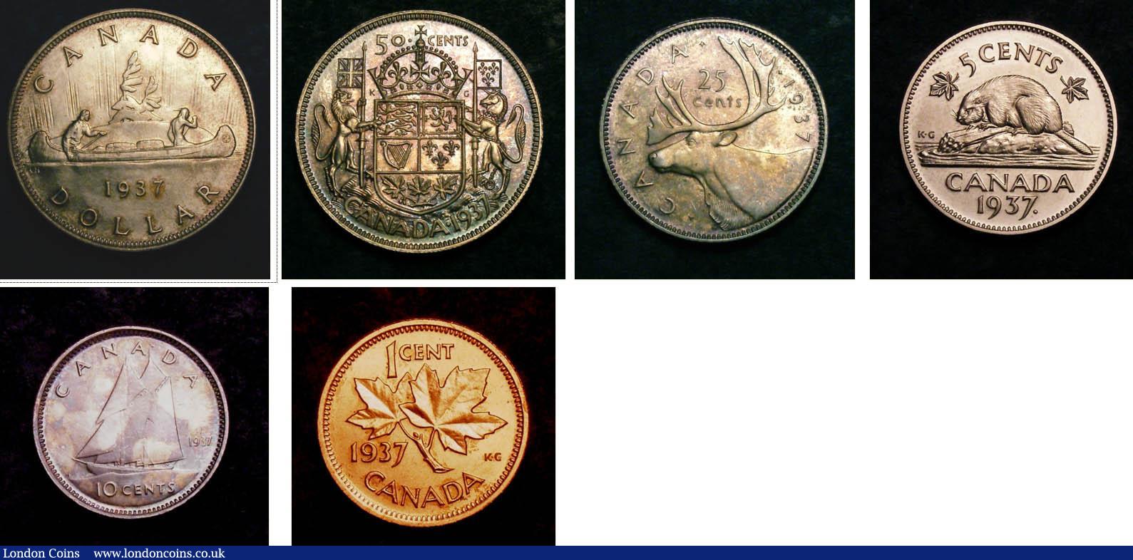 London Coins : A144 : Lot 464 : Canada Specimen Set 1937 KM#SS35 comprising Dollar, 50 Cents, 25 Cents, 10 Cents, 5 Cents and 1 Cent...