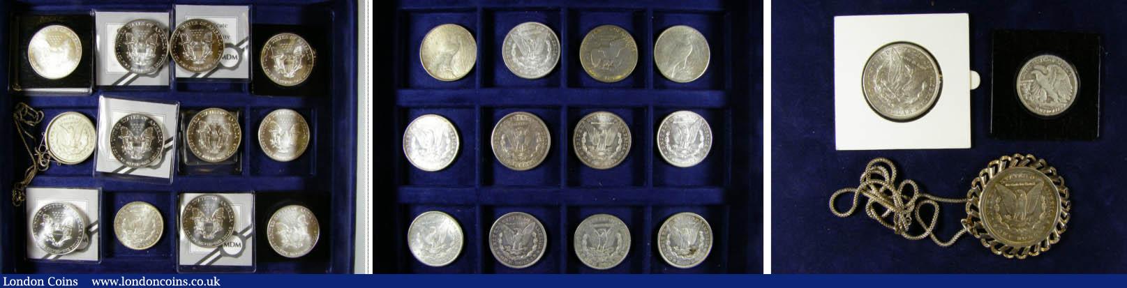 London Coins : A144 : Lot 525 : The Official Coins of the USA a 27-coin set comprising Silver Eagles (10) 1987, 1995 (9) UNC, Dollar...