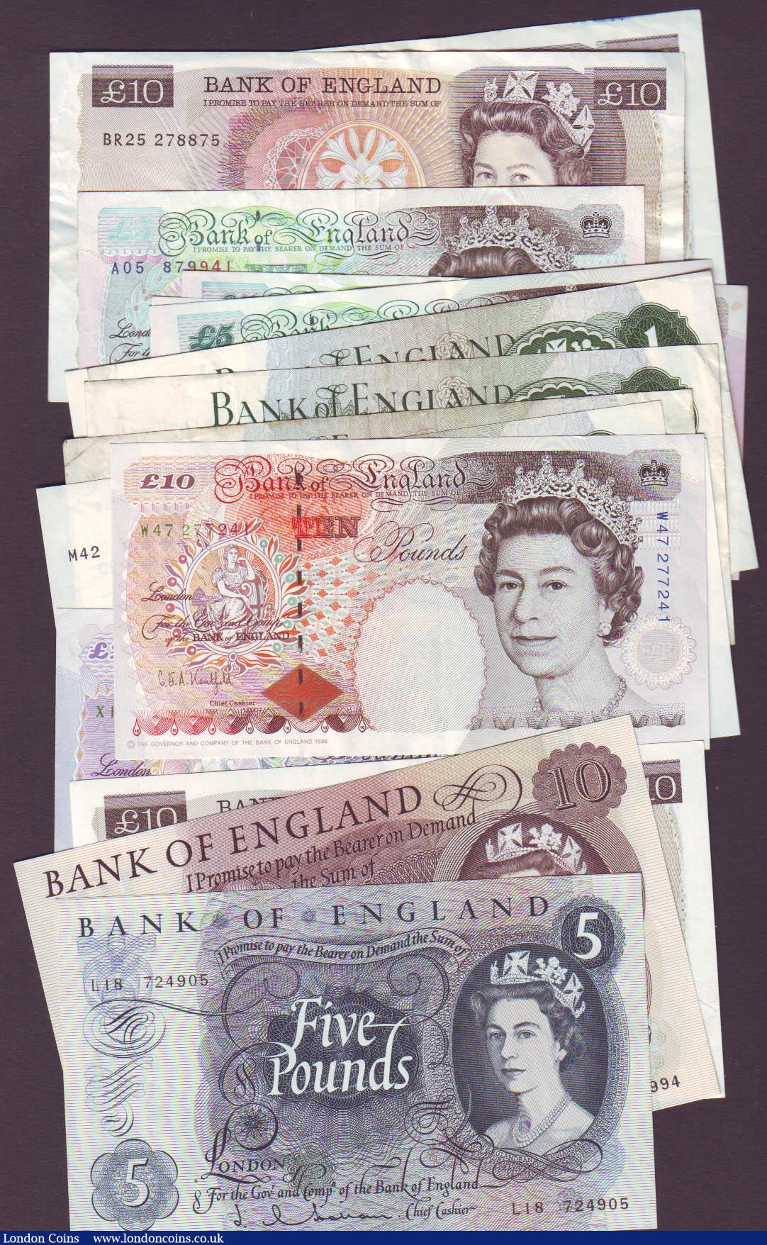 London Coins : A144 : Lot 99 : Bank of England (18) face value £102 from Hollom to Kentfield, £1 to £20 notes in ...