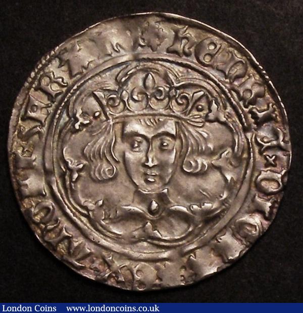 Groat Henry VI Leaf-Pellet issue 1445-1454 Leaf on breast, pellet either side of crown ANGLI legend, with extra pellet in two quarters on the reverse S.1917 GVF/VF toned on a full round flan : Hammered Coins : Auction 145 : Lot 1230