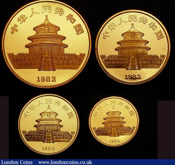 China Peoples Republic Gold Panda set 1982 a 4-coin set comprising Gold Ounce 1982 Proof X#MB11, Half Ounce 1982 Proof X#MB10, Quarter Ounce 1982 Proof X#MB9, One Tenth Ounce 1982 X#MB8 Lustrous UNC with light contact marks, uncased in capsules : World Cased : Auction 145 : Lot 463
