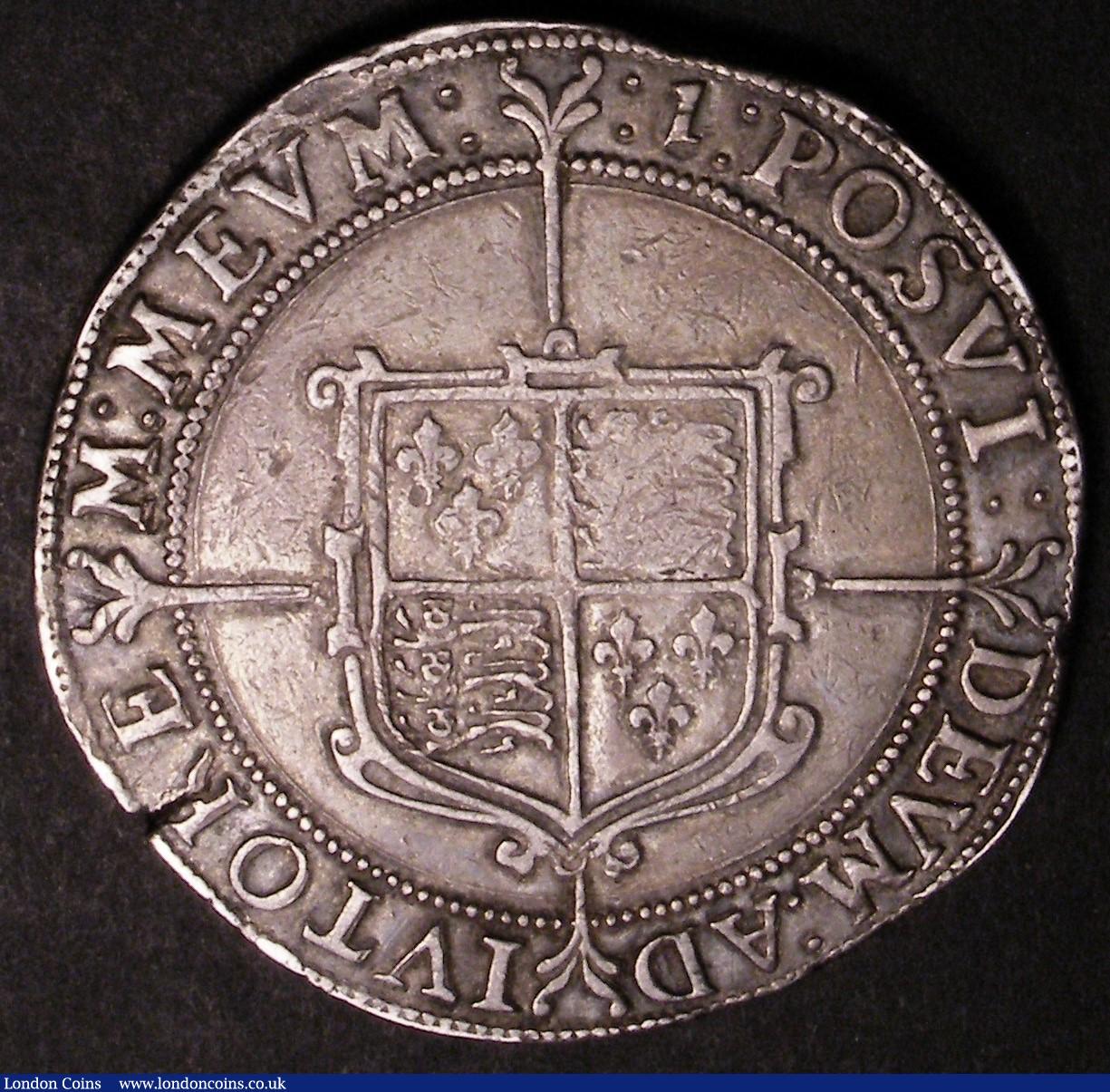 London Coins : A145 : Lot 1222 : Crown Elizabeth I mintmark 1 (1601) S.2582 VF or better with much sharp detail some weaker areas as ...