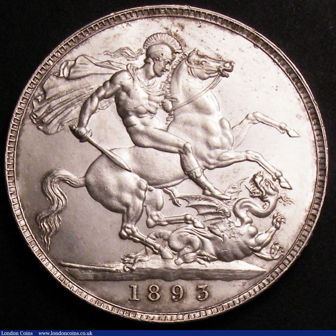 London Coins : A145 : Lot 1387 : Crown 1893LVI as ESC 303 Davies 501 dies 1A with the designers initials rendered as I.B die to die w...