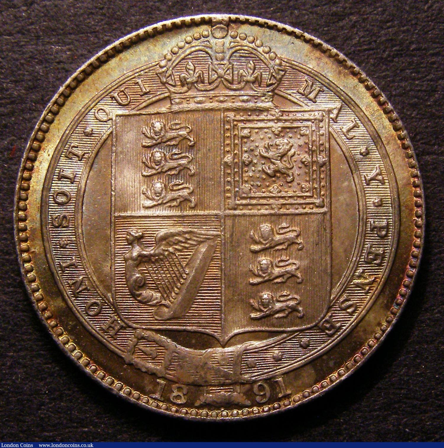 London Coins : A145 : Lot 2065 : Shilling 1891 ESC 1358 Choice Unc with an orange gold grey tone and graded 82 by CGS, ex Cheshire Co...
