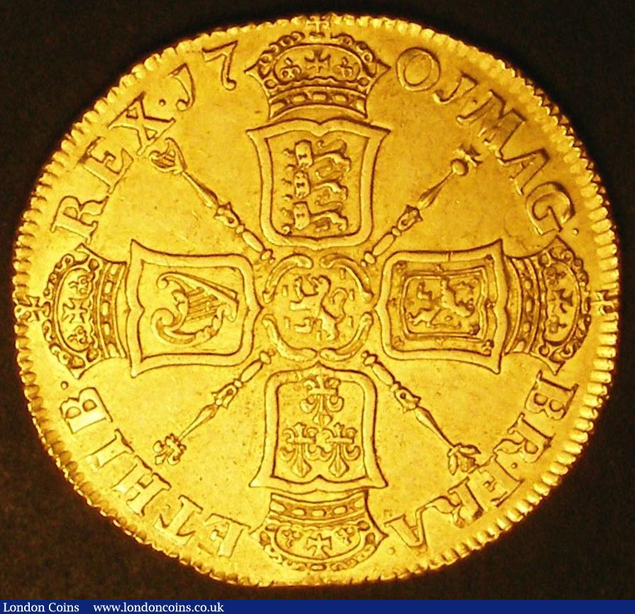 London Coins : A145 : Lot 2400 : Two Guineas 1701 S.3457 pleasing EF with sharp almost prooflike fields, these William III Two Guinea...