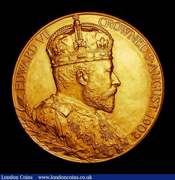 Edward VII Coronation 1902 56mm diameter in gold Eimer 1871 The Official Royal Mint issue by G.W.de Saulles UNC with a couple of scratches on Edward's portrait, in the original red box of issue : Medals : Auction 145 : Lot 1050