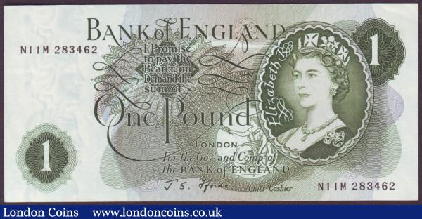 One pound Fforde B308 issued 1967, "G" reverse replacement N11M 283462, pressed EF : English Banknotes : Auction 146 : Lot 217