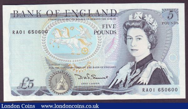 Five Pounds Somerset B345 issued 1987 very first run RA01 650600, UNC : English Banknotes : Auction 146 : Lot 232