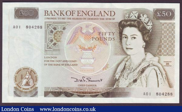 Fifty pounds Somerset B352 issued 1981 first series A01 804288, Christopher Wren on reverse, about UNC to UNC : English Banknotes : Auction 146 : Lot 237