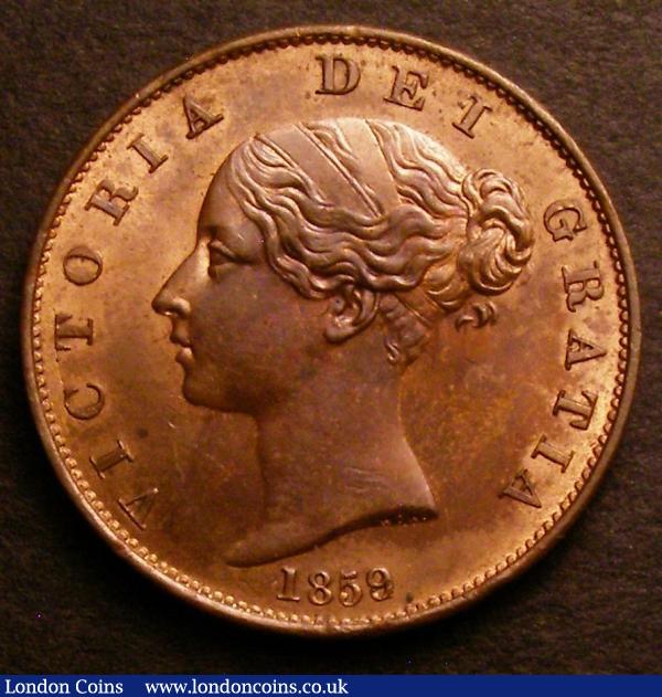 Halfpenny 1859 9 over 8 Peck 1550 UNC with around 50% lustre, Ex-D.Craddock £49.50 : English Coins : Auction 146 : Lot 2567