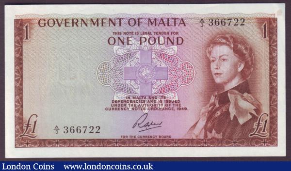 Malta Government £1 issued 1940, KGVI portrait at right & uniface, last series A/16 534127, Pick20b, GEF : World Banknotes : Auction 146 : Lot 428