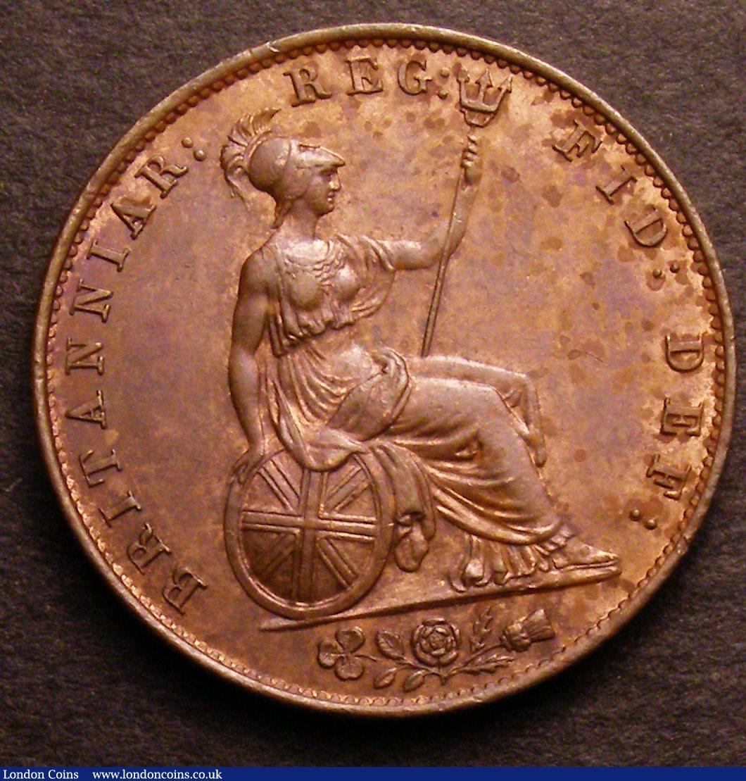 London Coins : A146 : Lot 2540 : Halfpenny 1838 Peck 1522 GEF and lustrous with a tiny spot below the bust, Ex-G.Monk £5