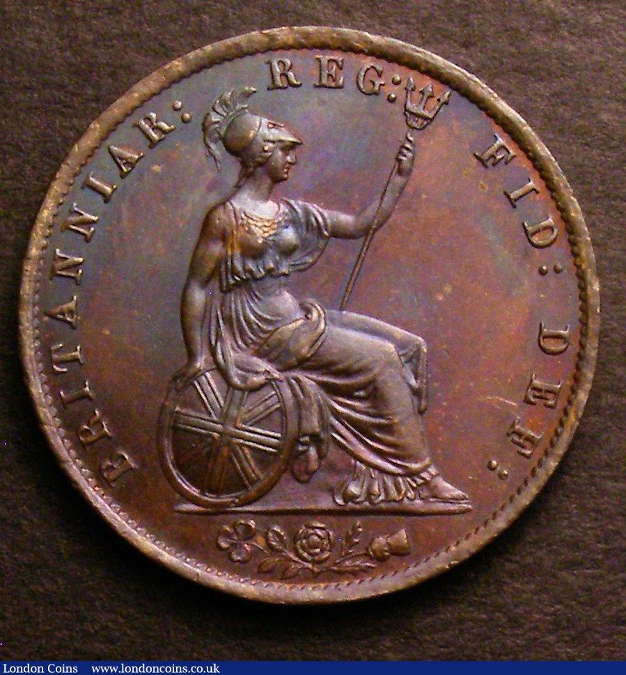 London Coins : A146 : Lot 2560 : Halfpenny 1855 Peck 1543 A/UNC and colourfully toned, Ex-Croydon Coin Auction £20