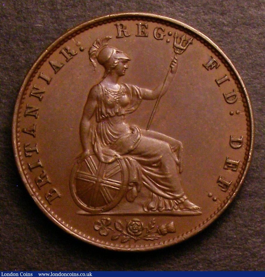 London Coins : A146 : Lot 2563 : Halfpenny 1857 Reverse B with dots on shield Peck 1545 UNC or near so and pleasantly toned with a co...