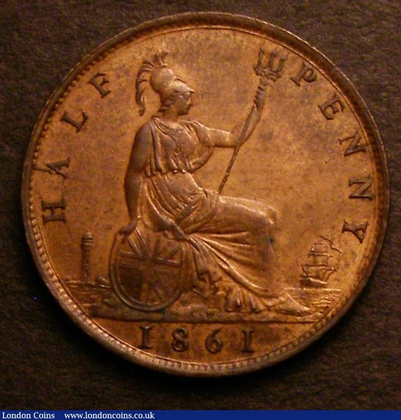 London Coins : A146 : Lot 2574 : Halfpenny 1861 Freeman 276 dies 6+E GEF once lightly cleaned now fully retoned, Ex-M.Peake £5....