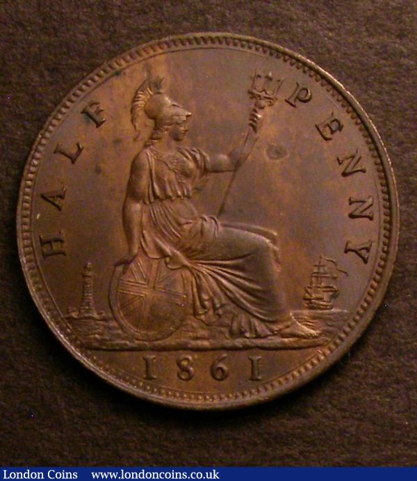 Halfpenny 1861 Freeman 279 dies 7+F UNC and nicely toned with a few small spots, Ex-M.Peake £17.50 : English Coins : Auction 146 : Lot 2576