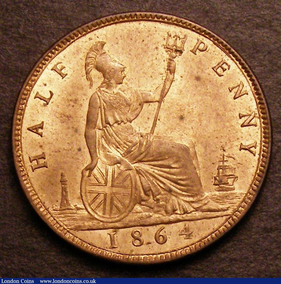 London Coins : A146 : Lot 2582 : Halfpenny 1864 Freeman 295 dies 7+G UNC with around 50% lustre and with some small tone spots on eit...