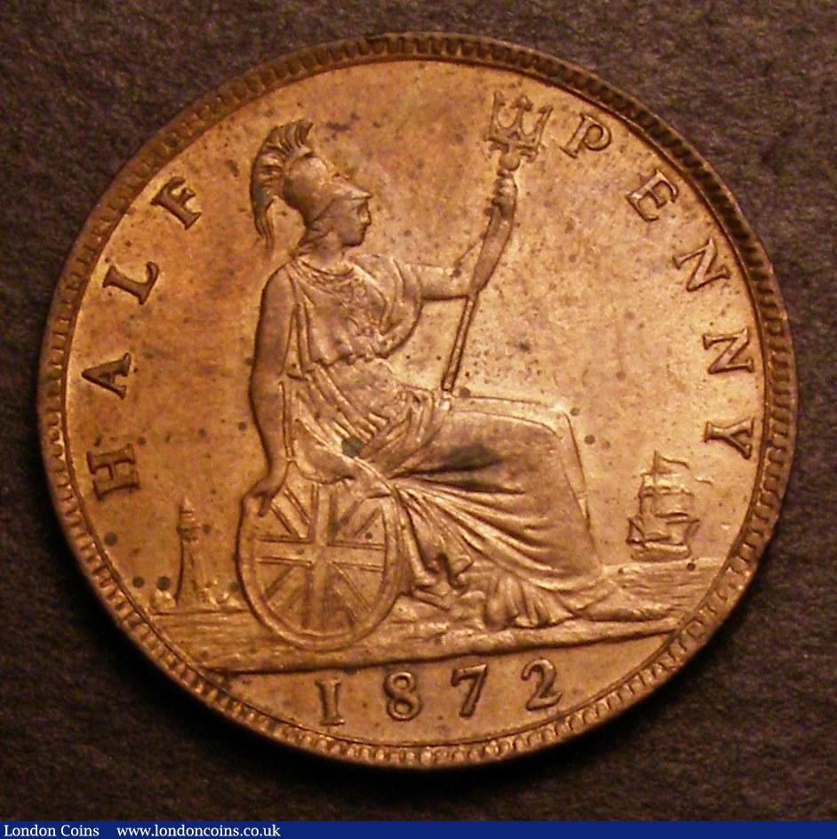 London Coins : A146 : Lot 2587 : Halfpenny 1872 Freeman 309 dies 7+G A/UNC and lustrous with some tone spots on the reverse