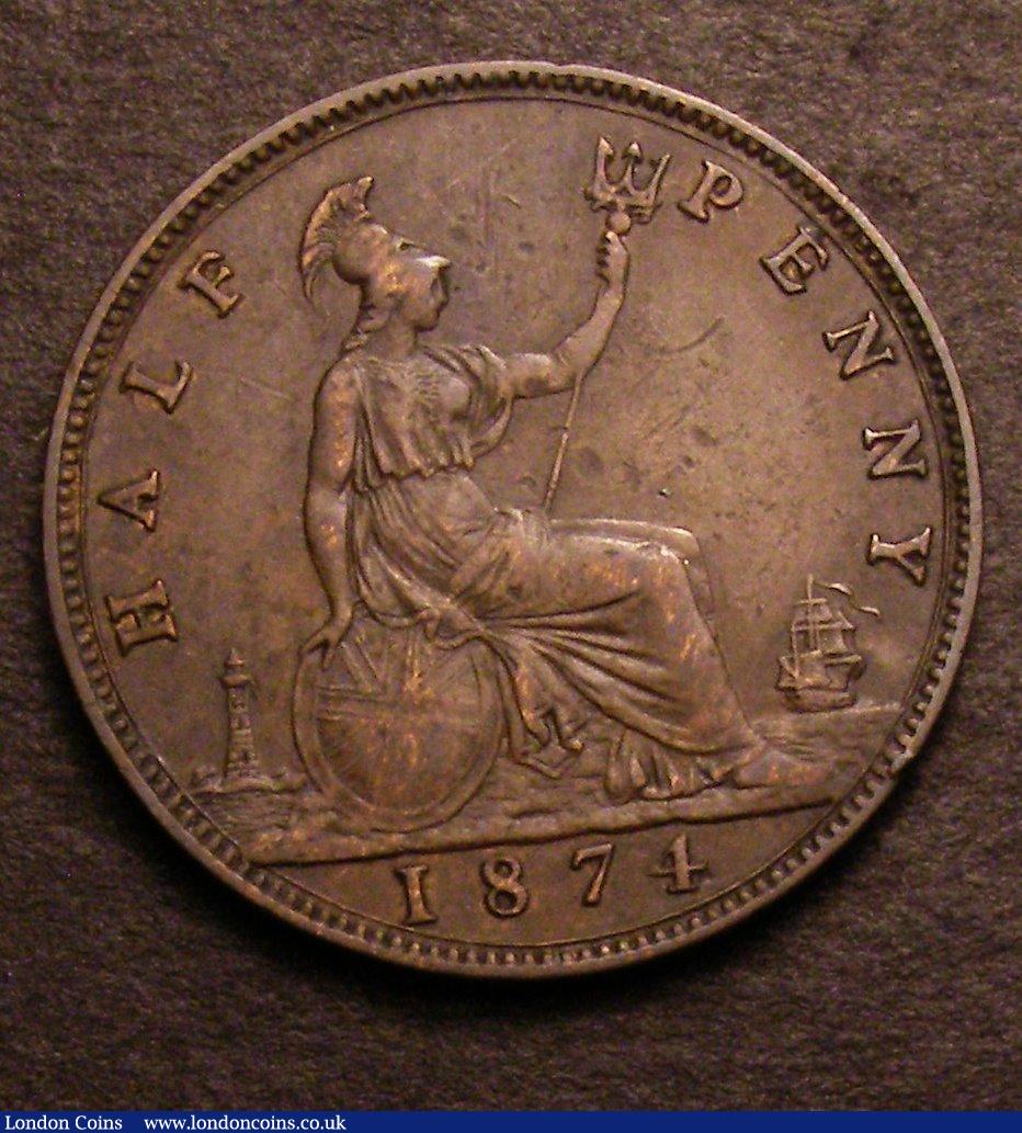 London Coins : A146 : Lot 2589 : Halfpenny 1874 Freeman 313 dies 8+I About Fine, scarce, Ex-Laurie Bamford £20