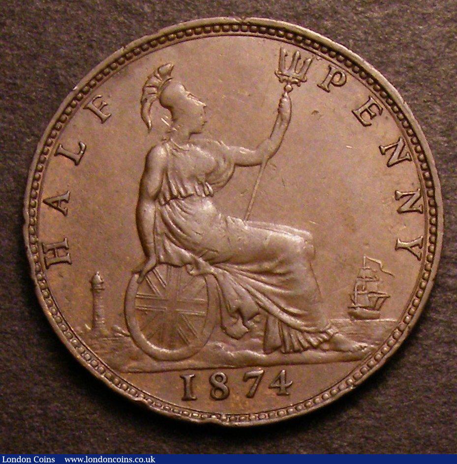 London Coins : A146 : Lot 2590 : Halfpenny 1874 Freeman 314 dies 8+J Fine or slightly better, Ex-Croydon Coin Auction £36