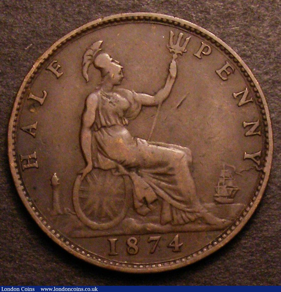 London Coins : A146 : Lot 2592 : Halfpenny 1874 Freeman 316 dies 9+J VG/Near Fine, scarce, Ex-Ex-M.Peake £4