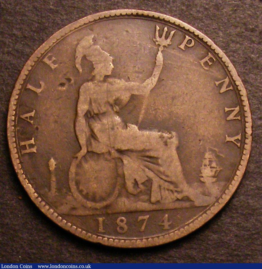 London Coins : A146 : Lot 2593 : Halfpenny 1874 Freeman 317 dies 9+K Fair, the reverse with some scratches, Rare, Ex-Croydon Coin Auc...