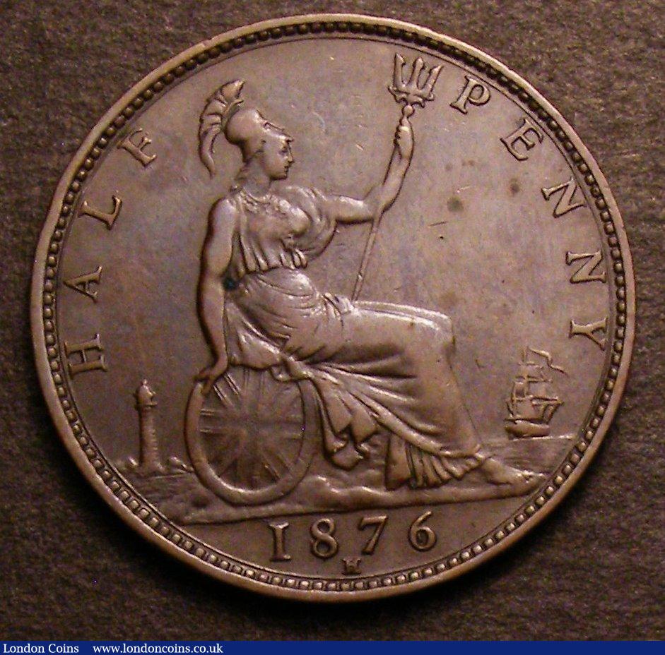 London Coins : A146 : Lot 2598 : Halfpenny 1876H Freeman 325 dies 13+K* UNC with traces of lustre and a couple of small spots on the ...