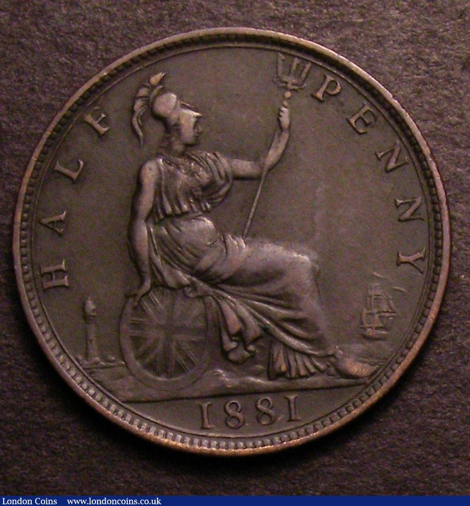 London Coins : A146 : Lot 2608 : Halfpenny 1881 Freeman dies 15+O* this die pairing unrecorded by Freeman, Fine  