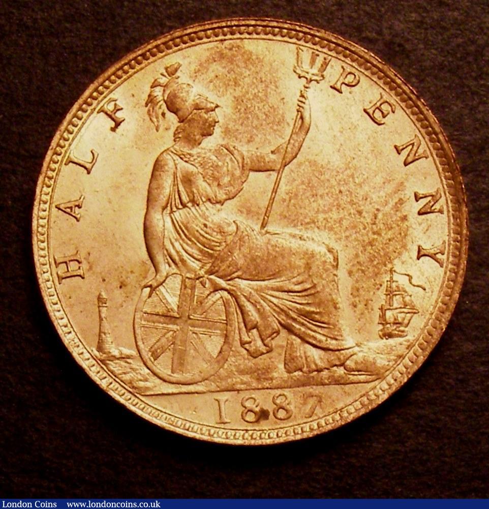 London Coins : A146 : Lot 2612 : Halfpenny 1887 Freeman 358 dies 17+S UNC with around 85% lustre, and a toning area on the obverse ri...