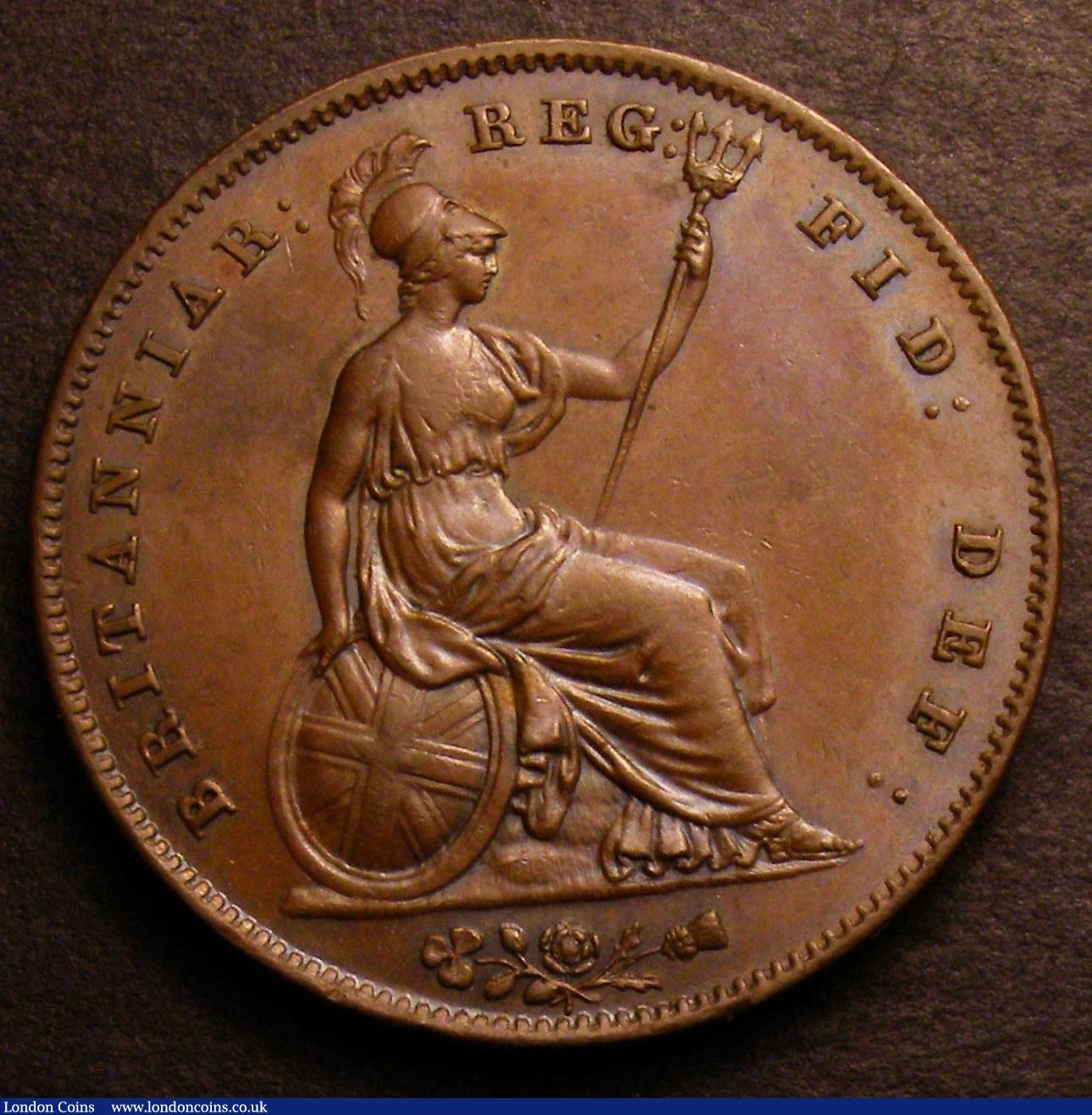 London Coins : A146 : Lot 2630 : Penny 1844 Peck 1487 AU/GEF and attractively toned with a couple of tiny spots, Ex-D.Craddock £...