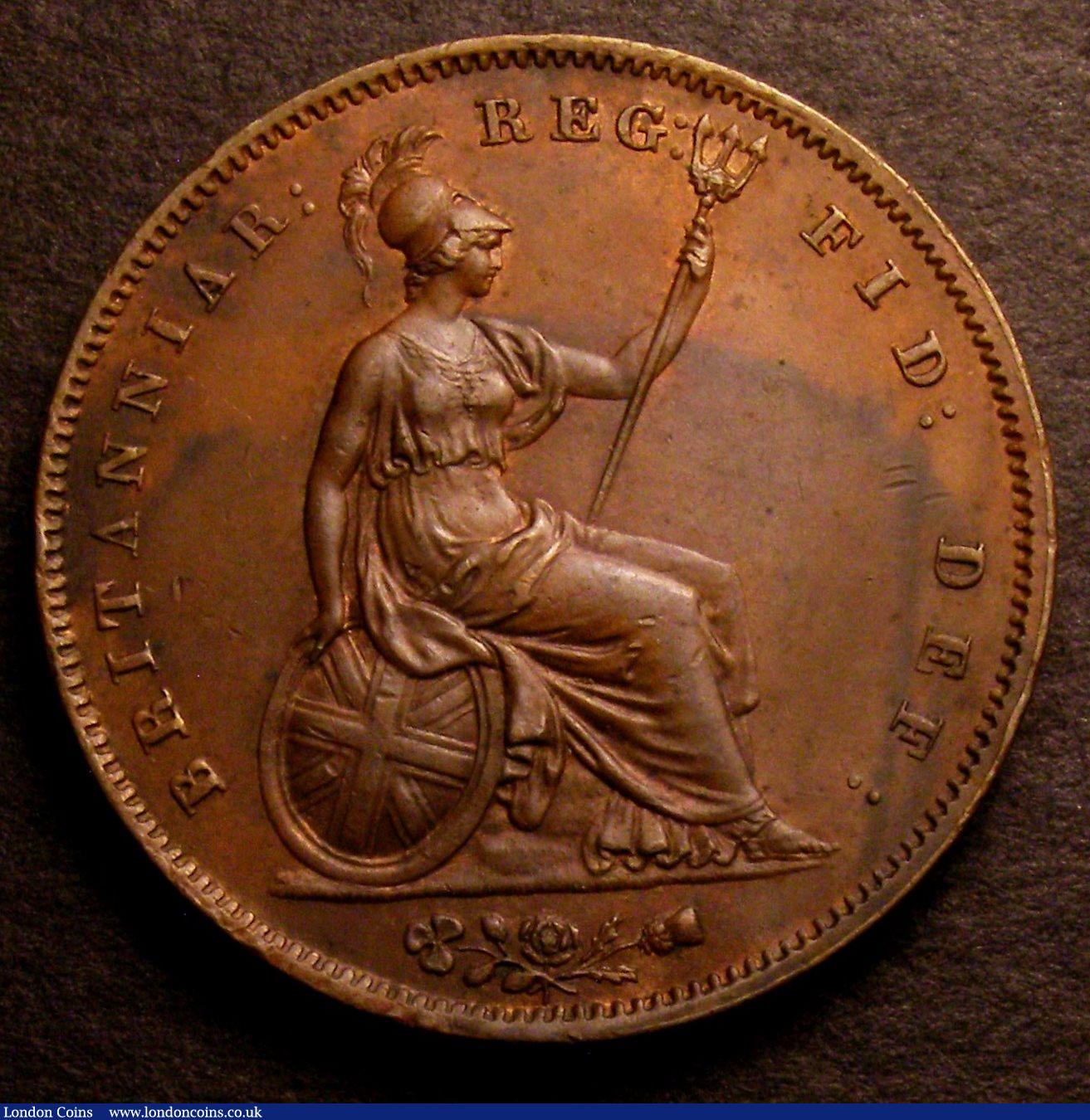 London Coins : A146 : Lot 2647 : Penny 1854 Ornamental Trident Peck 1507 A/UNC with traces of lustre, the reverse with some toning, p...