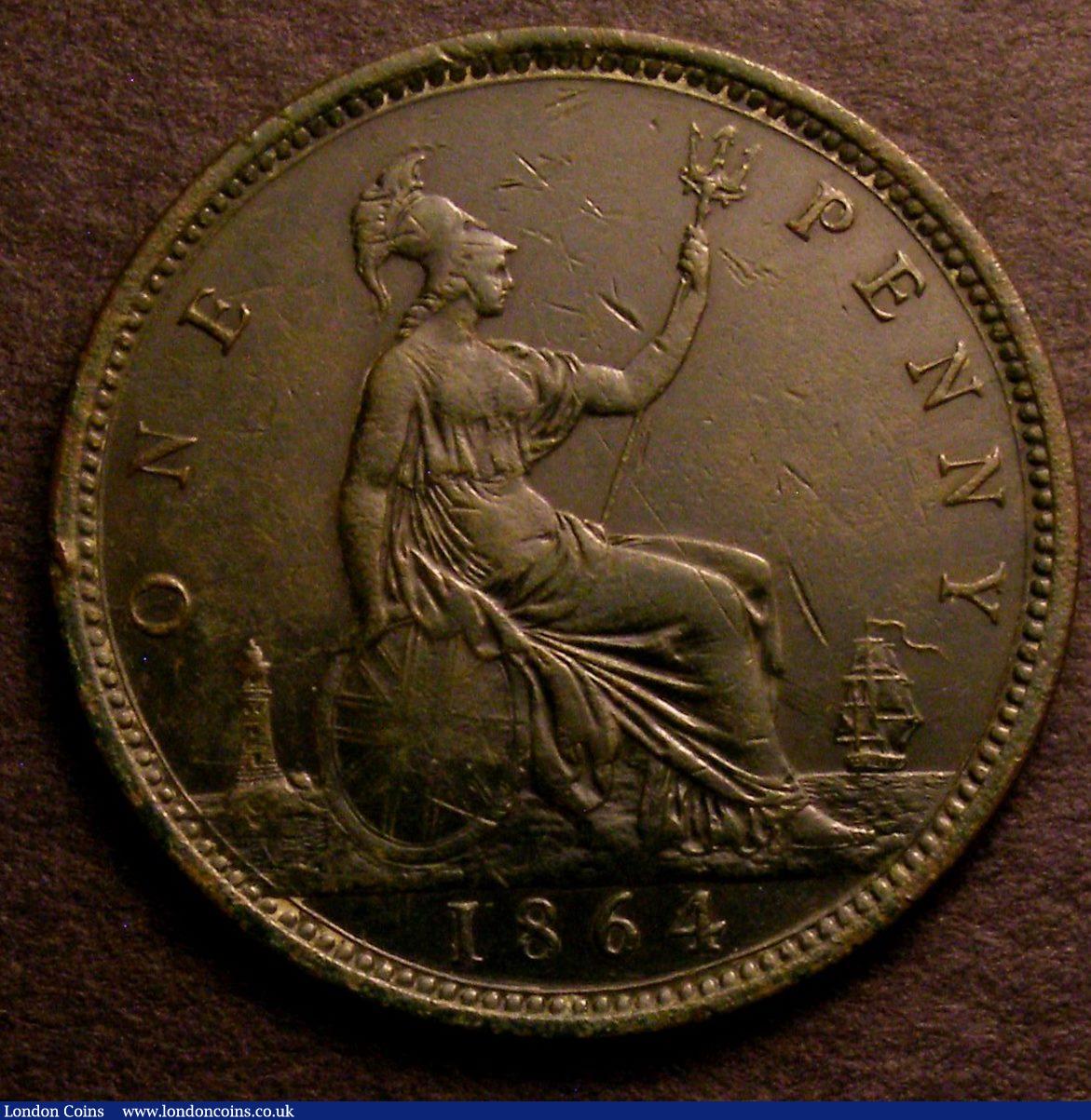 London Coins : A146 : Lot 2695 : Penny 1864 Plain 4 in date Freeman 49 dies 6+G VF with some surface marks