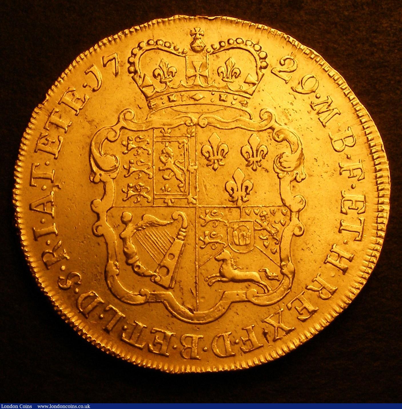 London Coins : A146 : Lot 2917 : Five Guineas 1729 EIC S.3664 About VF/VF the reverse with scattered very light haymarks, retaining m...
