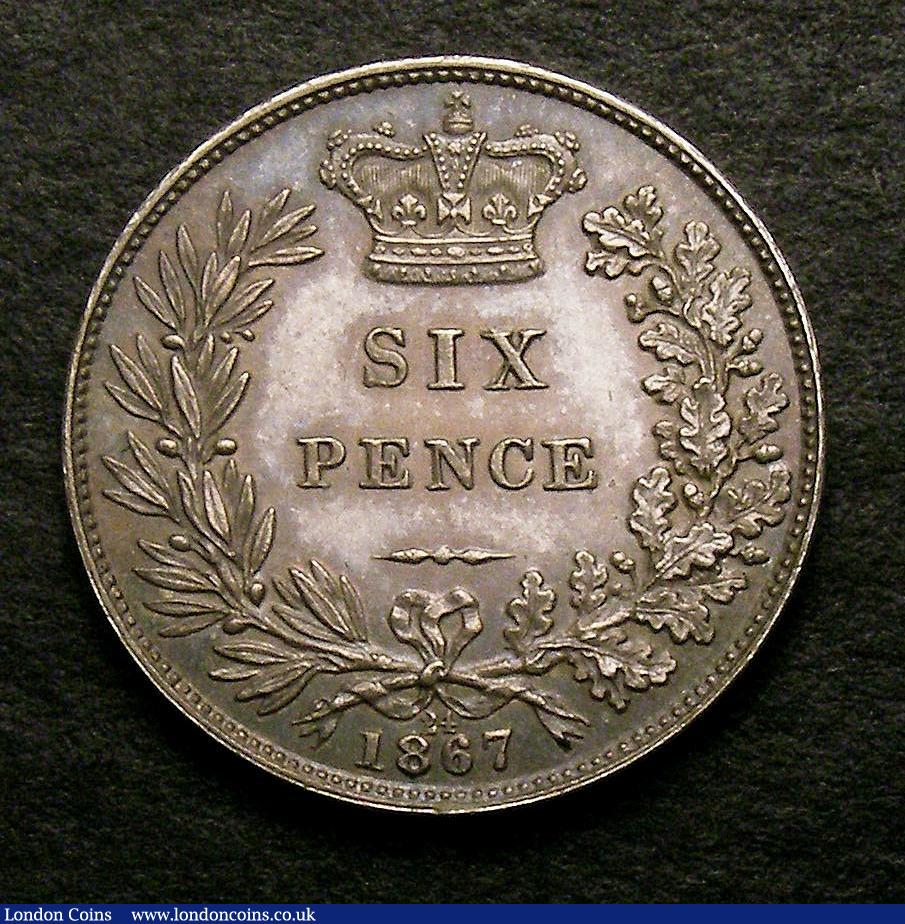 London Coins : A146 : Lot 3448 : Sixpence 1867 Plain Edge Proof, Davies Dies 3A with upright die alignment (similar to the rare 1871 ...