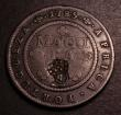 London Coins : A146 : Lot 1021 : Angola 2 Macuta undated (1837) countermarked issue on a 1785 1 Macuta KM#51.2 countermark Fine, host...