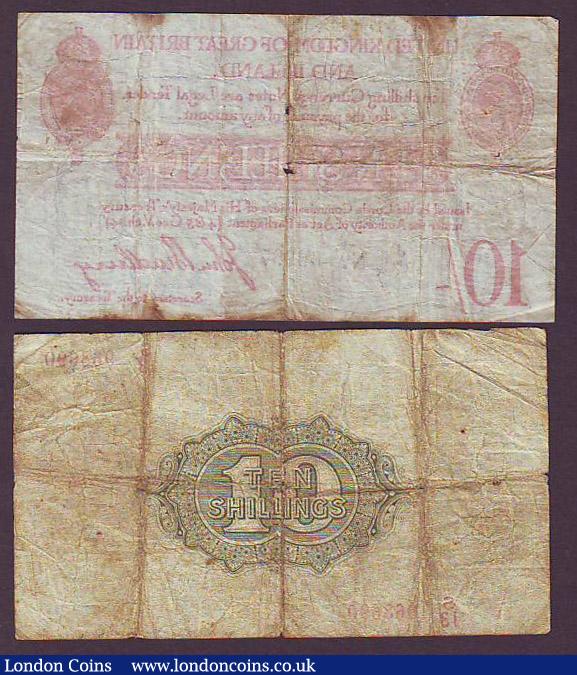 London Coins : A147 : Lot 13 : Ten shillings Bradbury T12.1 issued 1915 series J/17 00297, small holes, Fine & 10 shillings War...