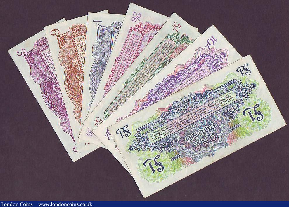 London Coins : A147 : Lot 158 : British Armed Forces (7) a full set of the 1st series issued 1946, 6 pence to £1, PickM9a to P...