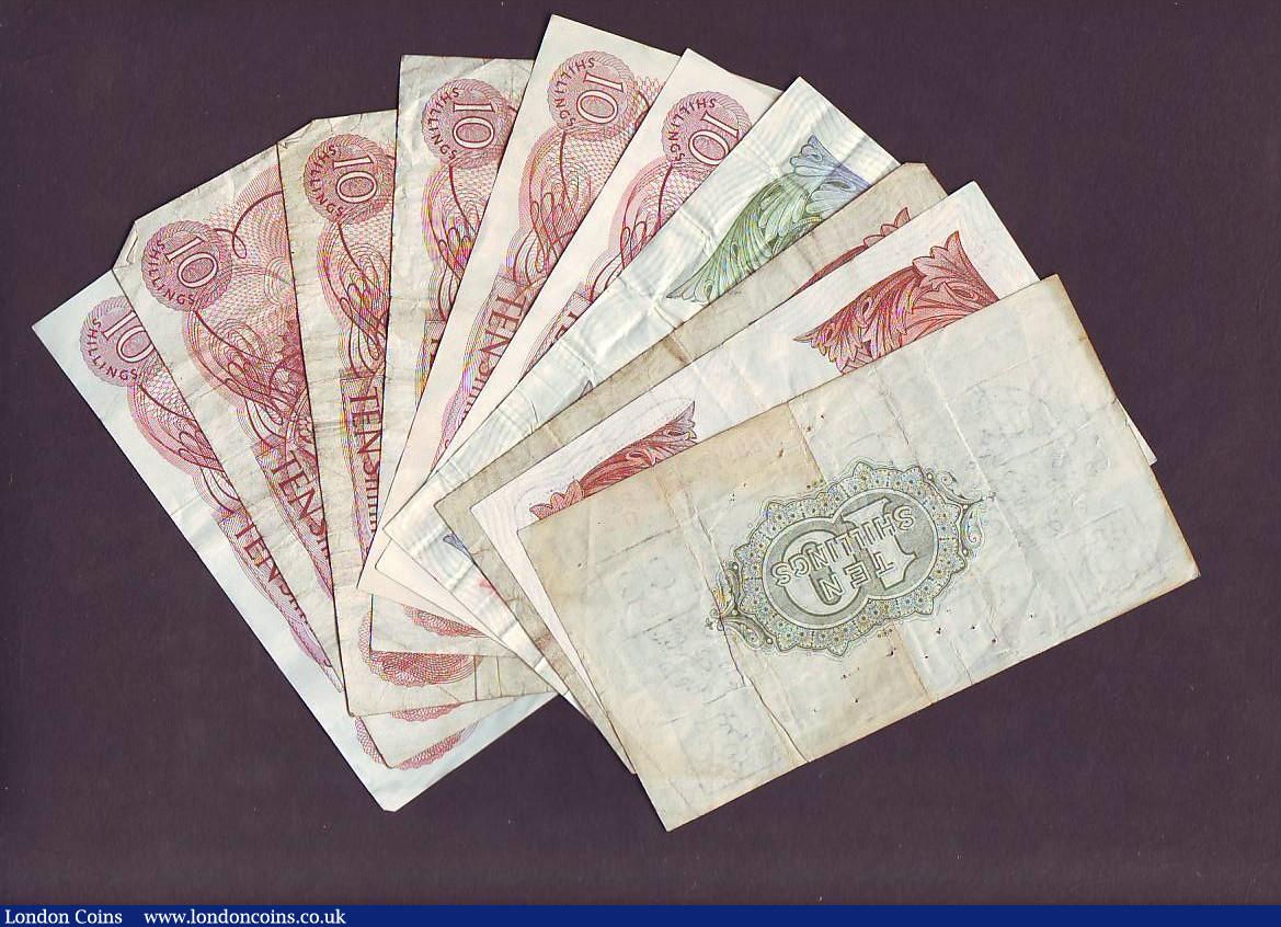 London Coins : A147 : Lot 18 : Ten shillings Warren Fisher T26 issued 1919, 1st series No. with dash, D/28 245669, stains & pin...