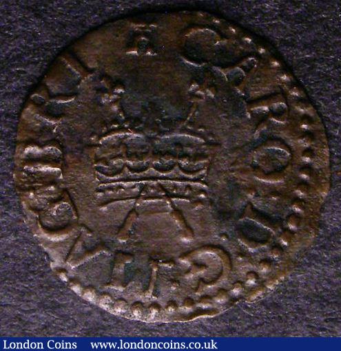 Farthing Charles I Peck 134 privy mark Lombardic A on obverse only, 6 strings to harp, Good Fine : Hammered Coins : Auction 147 : Lot 1829
