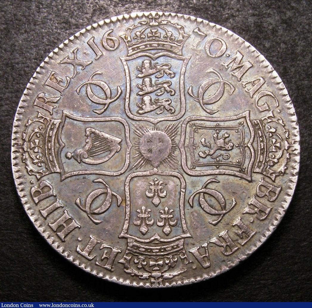 London Coins : A147 : Lot 1946 : Crown 1670 70 over 69 ESC 41 VF with grey tone, slabbed and graded CGS 45, the only example thus far...