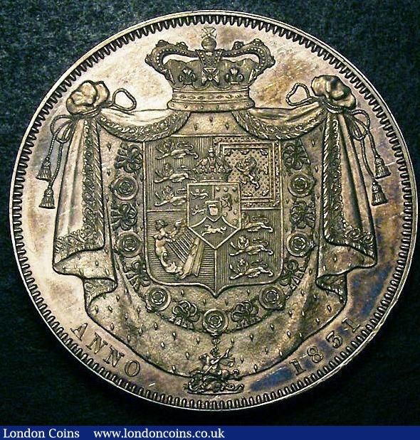 London Coins : A147 : Lot 2143 : Crown 1831 W.W on truncation Plain edge Proof ESC 271 UNC toned with underlying mint lustre and some...
