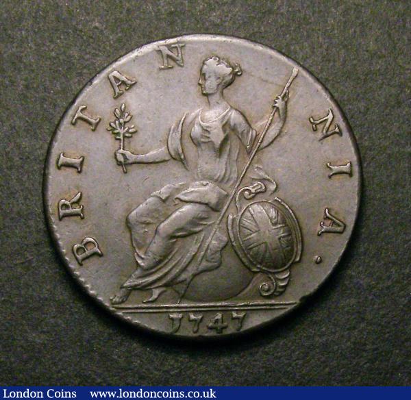Halfpenny 1747 Peck 877 NEF scarce : English Coins : Auction 147 : Lot 2695