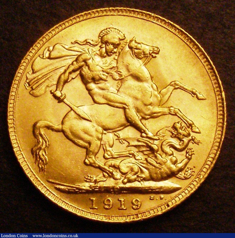London Coins : A147 : Lot 3306 : Sovereign 1919P Marsh 258 EF with some contact marks (bought Grantham Coins 11/11/1985 &pound;65)